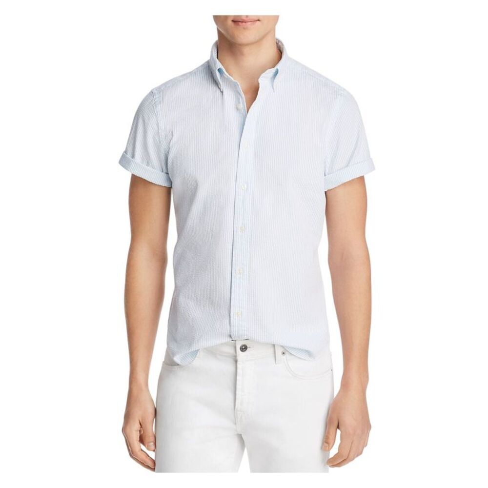 The Mens store Mens Light Blue Pinstripe Slim Fit Button Down Casual Shirt M